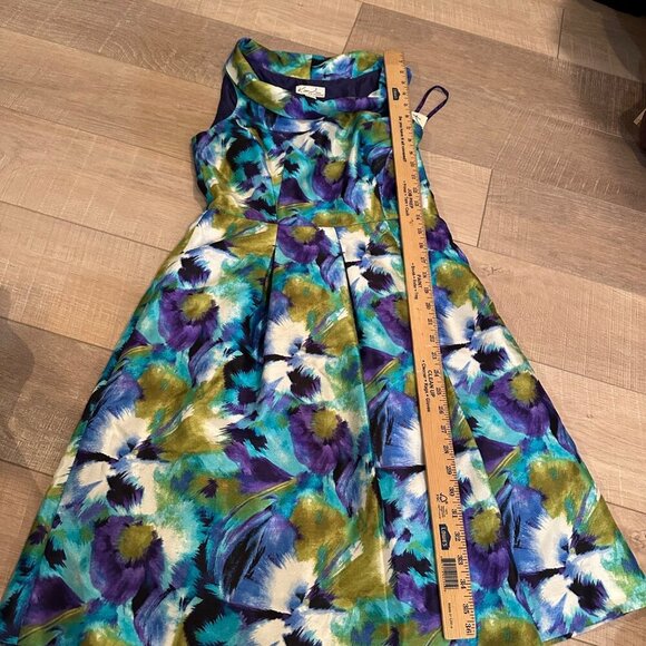 KIM ROGERS Floral Sleeveless A-Line Dress With Cowl Neck & Pleats Multicolor 6P - Picture 4 of 10